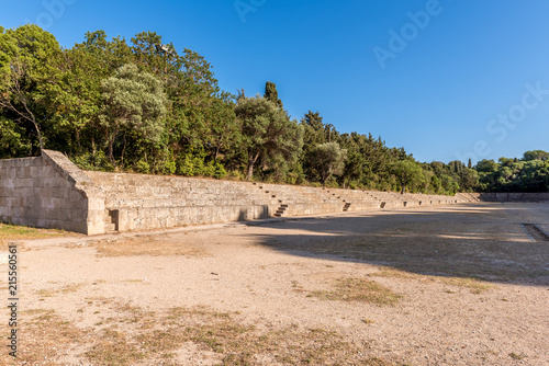 Ancient stadium, a sport place at Acropolis of Rhodes. Rhodes island, Greece