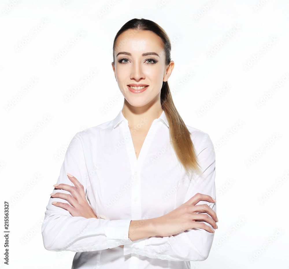 close up portrait of young business woman over white background close up portrait of young business woman over white background