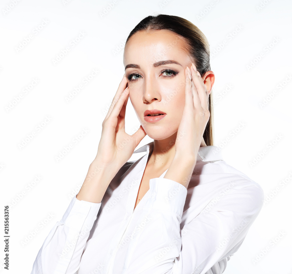 close up portrait of young business woman over white background close up portrait of young business woman over white background