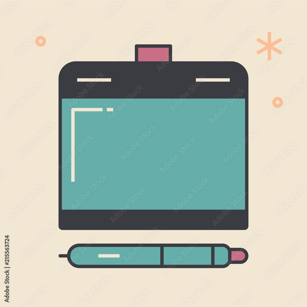Graphic tablet. Unique and creative illustration. Flat design thin line style. Usage for e-mail newsletters, web banners, headers, blog posts, print and more.