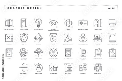 Graphic design. Set of pixel-perfect icons. Thin line style. Variety of unique and creative visual metaphors suitable for wide range of uses. .