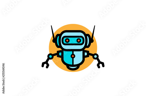 Creative Blue Robot Orange Circle Logo Design Illustration
