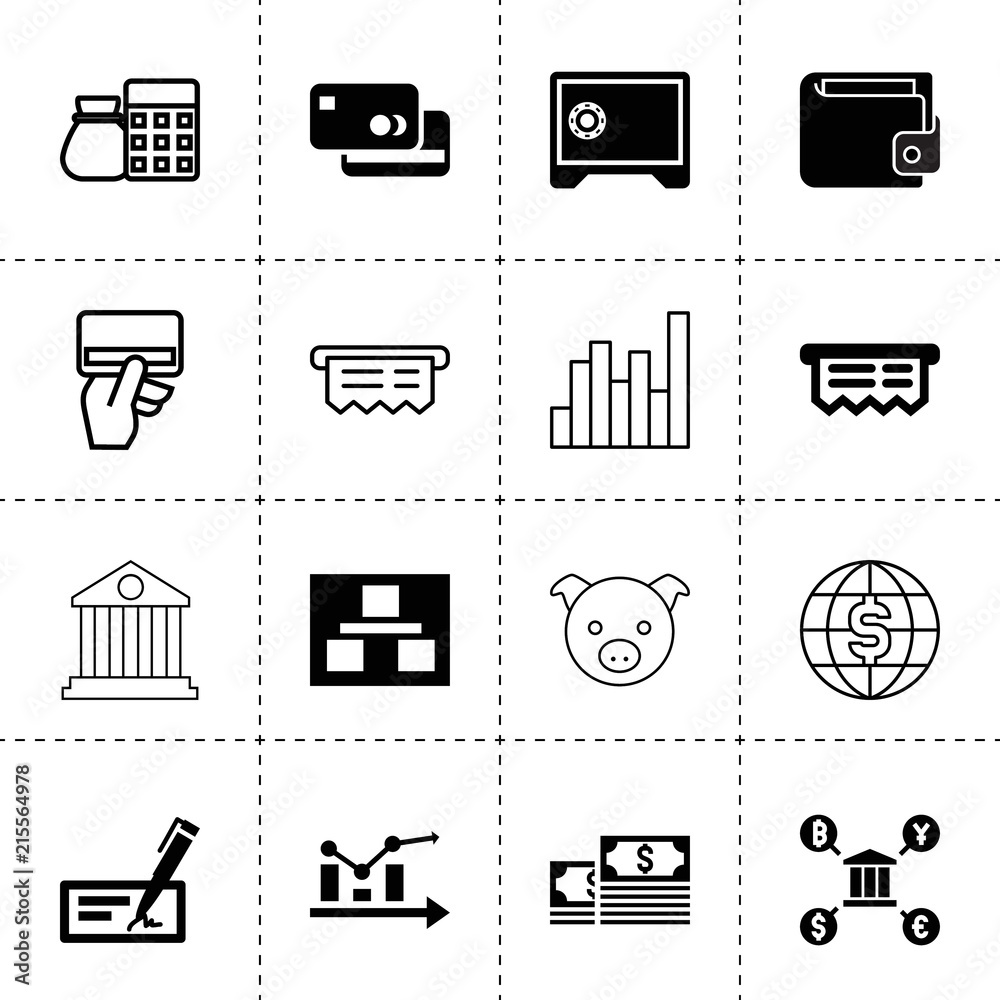 Set of 16 financial filled and outline icons