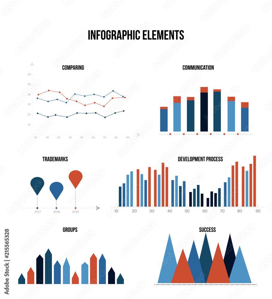 Modern Data Visualisation Elements Vector Set. Blue, Brown