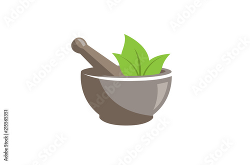 Abstract Herbal Pharmacy Mortar Logo Design Illustration