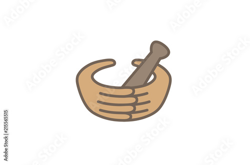 Abstract Herbal Pharmacy Mortar Hands Symbol Logo Design Illustration