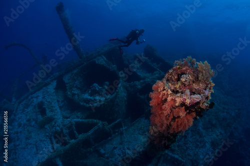 Diving in Numidia wreck at big brother island, Red Sea