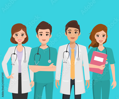 group of doctor character in hospital design. healthcare medical people.