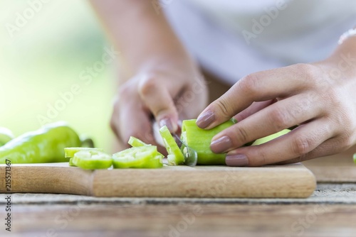 cutting pepper vegetable