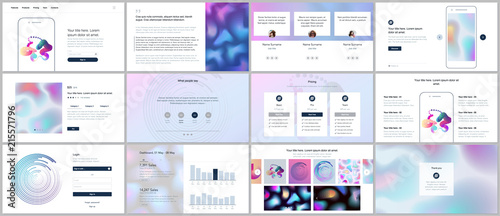 Vector templates for website design, minimal presentations, portfolio with geometric patterns, gradients, fluid shapes. UI, UX, GUI. Design of headers, dashboard, contact forms, features page, blog. photo