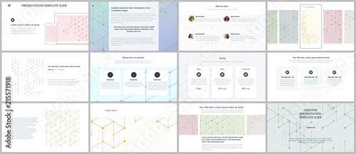 Minimal presentations, portfolio templates. Presentation slides for flyer, brochure, report. Line art pattern with connecting lines. Abstract geometric background. Technology, digital network concept.