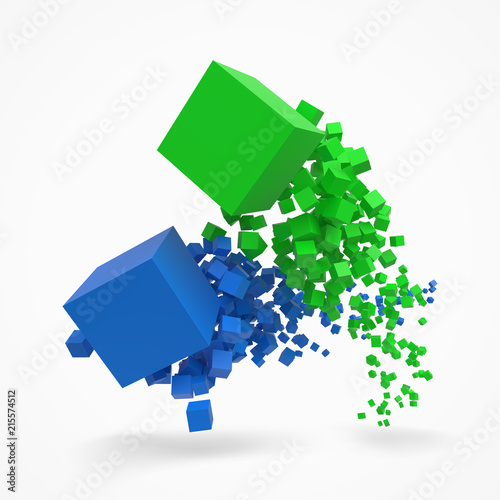 concept of duality. balance and harmony between two themes. cubes moving on air. 3d style vector illustration
