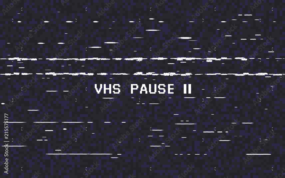Glitch VHS on black background. Old tape effect. Glitched lines noise