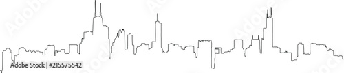 Single line outline drawing of the full Chicago skyline, including all the famous landmark towers. Hand drawn vector illustration. photo