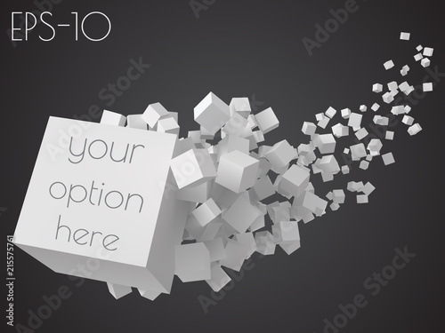 stroke of cubes moving on air. big one with free surface for text. 3d style vector illustration