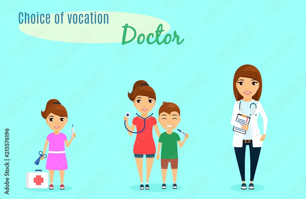 Choice of vocation. The profession of a doctor. A little girl from childhood chose the profession of a doctor. The little girl with the child's doctor set. Choice of vocation. The profession of a doctor. A little girl from childhood chose the profession of a doctor. The little girl with the child's doctor set.