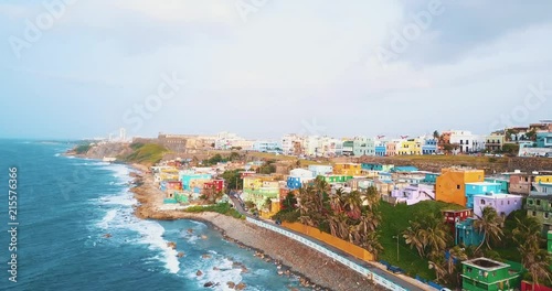 fly by shot of Puerto Rico coastline. photo