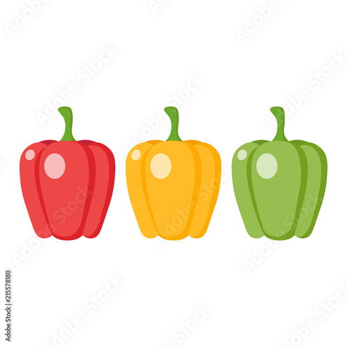 Green, red and yellow bell pepper cartoon. Bell pepper clipart vector illustration.