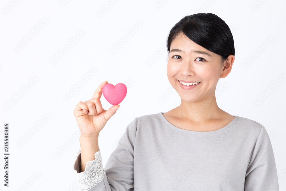 portrait of young asian woman on white background