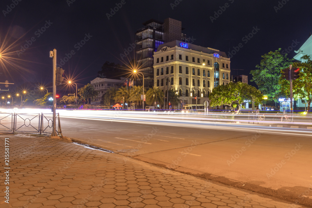 Patuxay Vientiane laos, night cityscape with long exposure