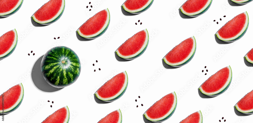 One out unique watermelons arranged on a white background One out unique watermelons arranged on a white background