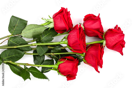 Fototapeta Naklejka Na Ścianę i Meble -  beautiful red rose isolated on white background. Top view. Flat lay pattern