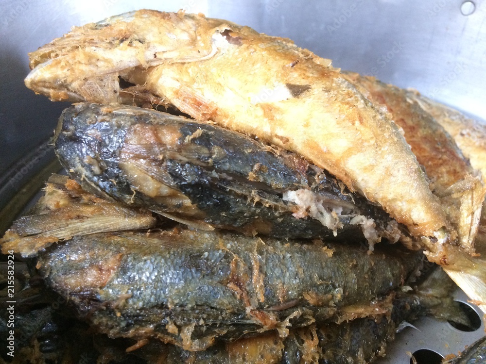 Fried mackerel in pot for eating with vegetable chili paste, food of Thailand. Fried mackerel in pot for eating with vegetable chili paste, food of Thailand.