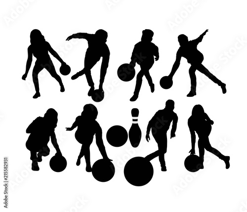 Female and Male Bowling Silhouettes, art vector design