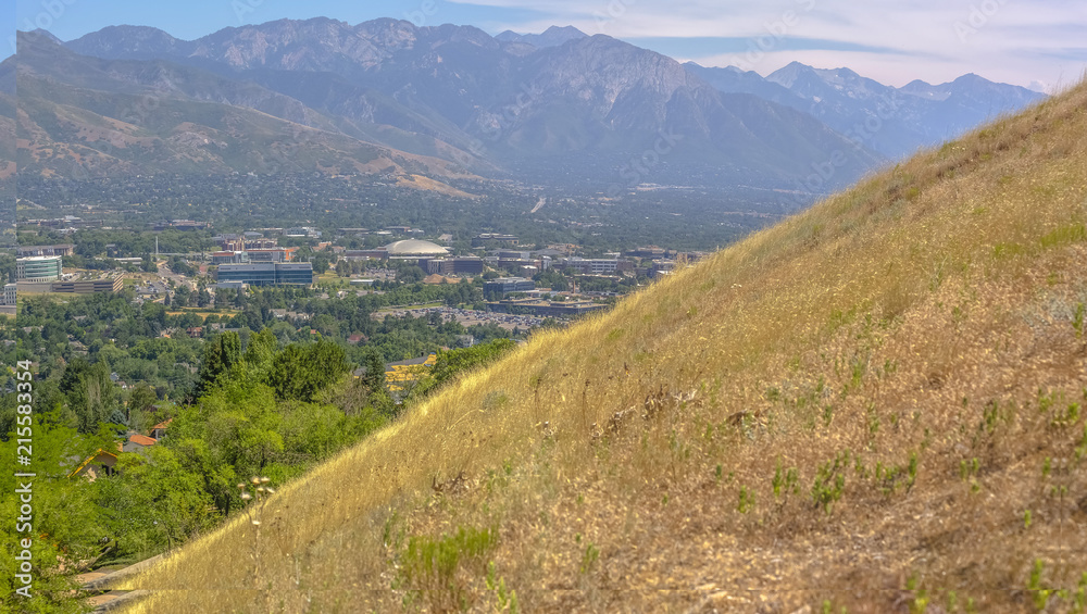 Mountan views of Salt Lake City from above a hill