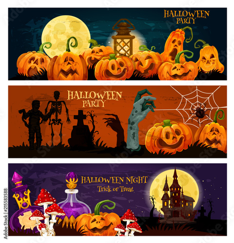 Halloween holiday zombie night party banner design