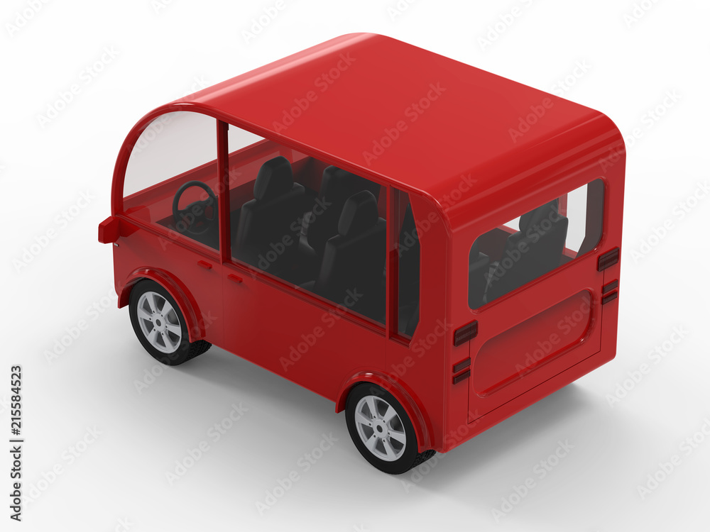 red mini van or shuttle bus
