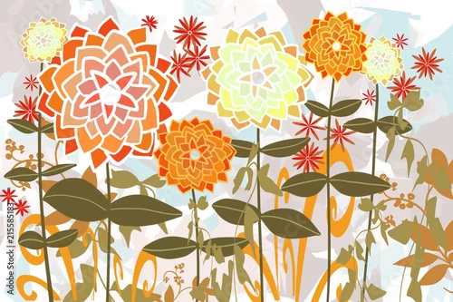 Fototapeta Falt floral decorative artistic flowers in garden type design with abstract background