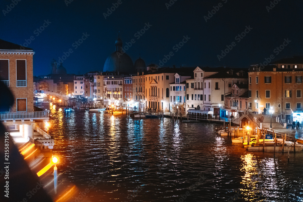 A view of the canal at night. Venice, Italy