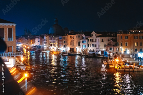 A view of the canal at night. Venice  Italy