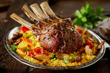 Oriental rack of lamb with saffron rice