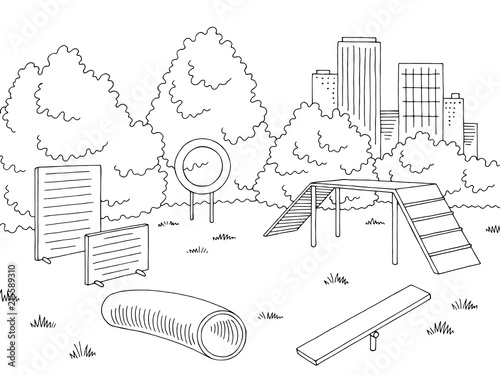 Dog park graphic black white landscape sketch illustration vector