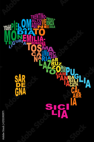 Regions of Italy Word Cloud Dark