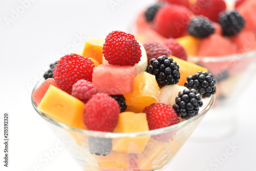 Dessert on the table. Sliced fruit.