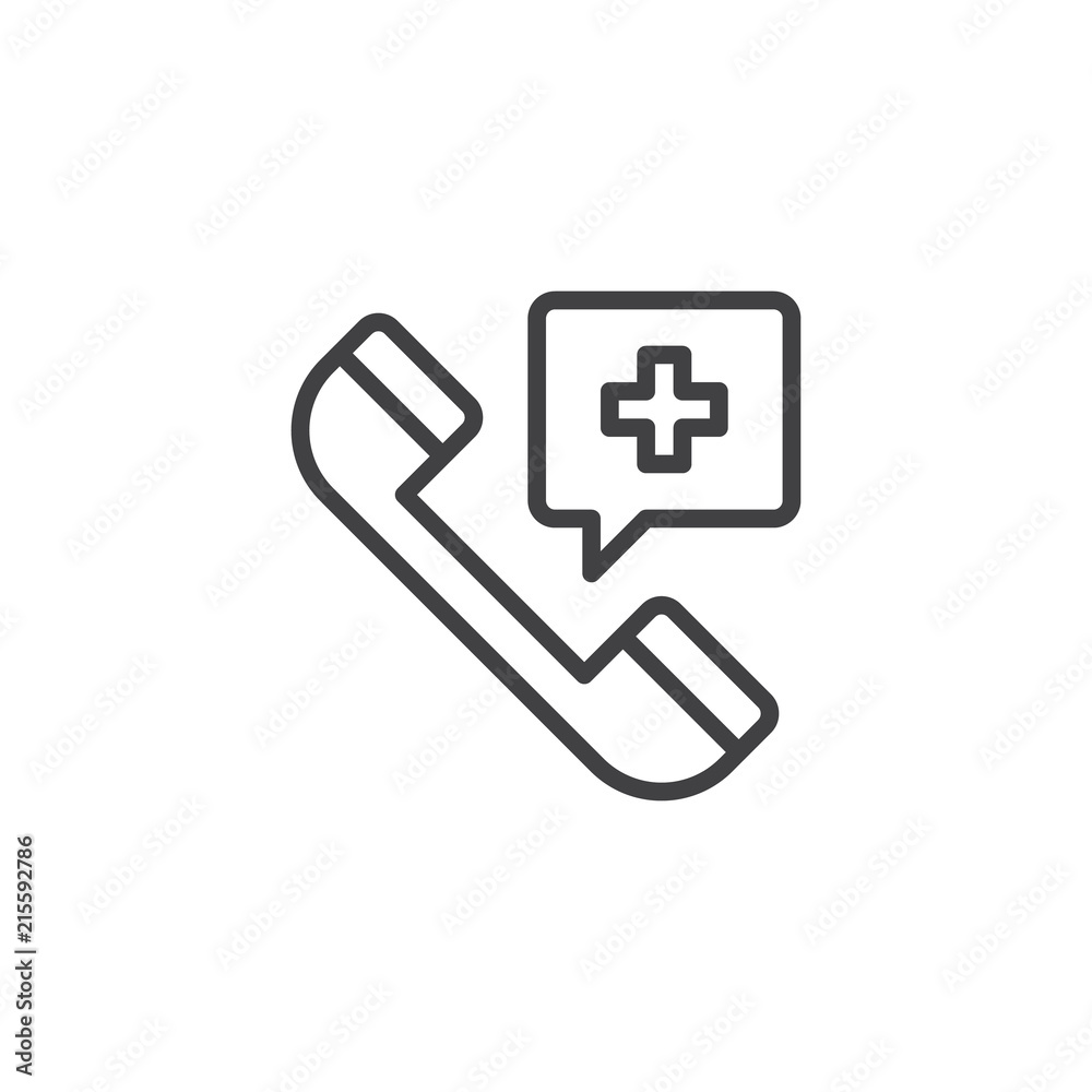 Hospital phone outline icon. linear style sign for mobile concept and web design. Emergency call simple line vector icon. Symbol, logo illustration. Pixel perfect vector graphics Hospital phone outline icon. linear style sign for mobile concept and web design. Emergency call simple line vector icon. Symbol, logo illustration. Pixel perfect vector graphics