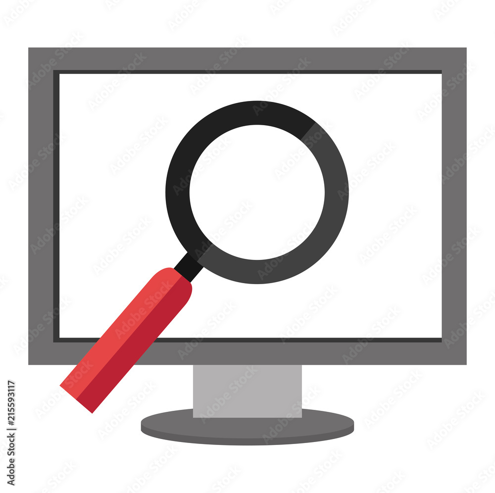 computer display with magnifying glass computer display with magnifying glass