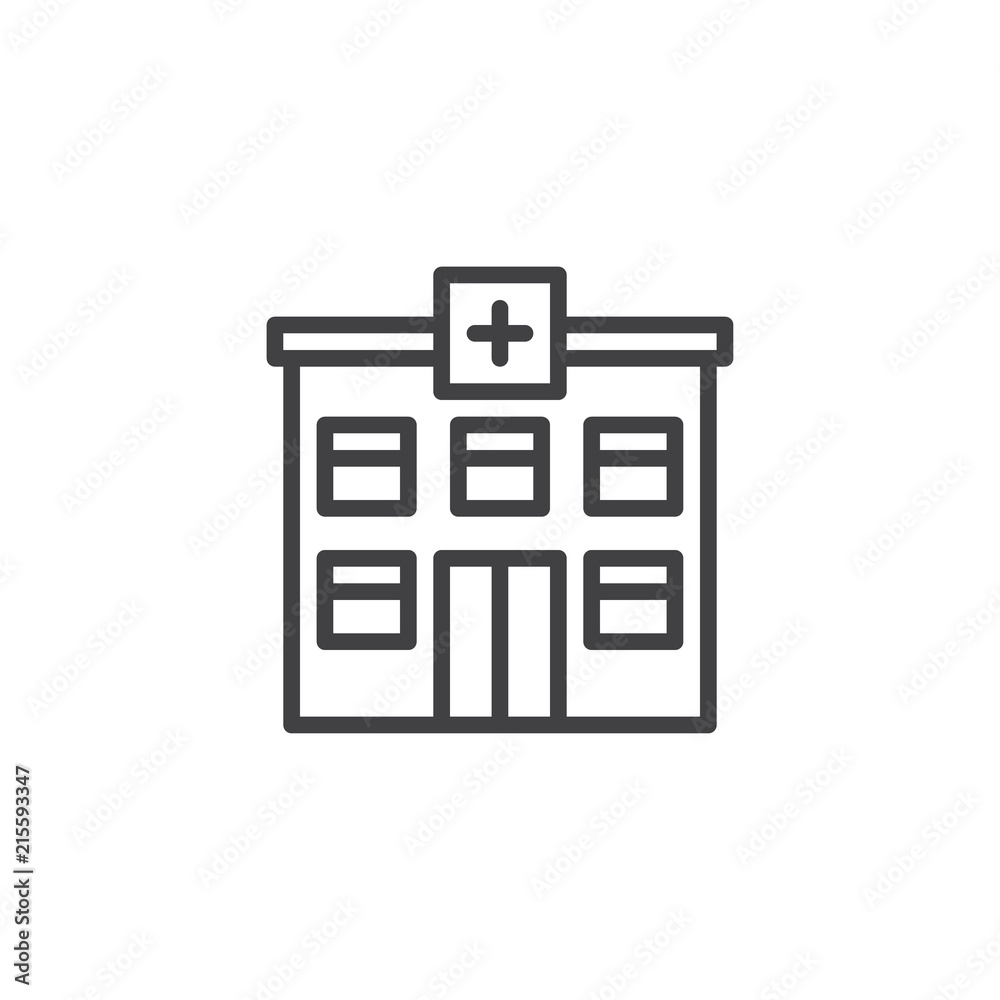 Hospital building outline icon. linear style sign for mobile concept and web design. Medical clinic simple line vector icon. Emergency symbol, logo illustration. Pixel perfect vector graphics Hospital building outline icon. linear style sign for mobile concept and web design. Medical clinic simple line vector icon. Emergency symbol, logo illustration. Pixel perfect vector graphics