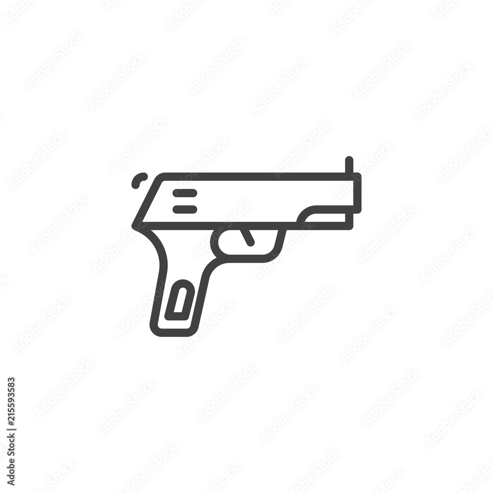 Gun pistol outline icon. linear style sign for mobile concept and web design. Hand Gun Weapon simple line vector icon. Firearm symbol, logo illustration. Pixel perfect vector raphics Gun pistol outline icon. linear style sign for mobile concept and web design. Hand Gun Weapon simple line vector icon. Firearm symbol, logo illustration. Pixel perfect vector raphics