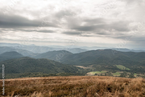 view from Tarnica hill in autumn Bieszczady mountains in Poland