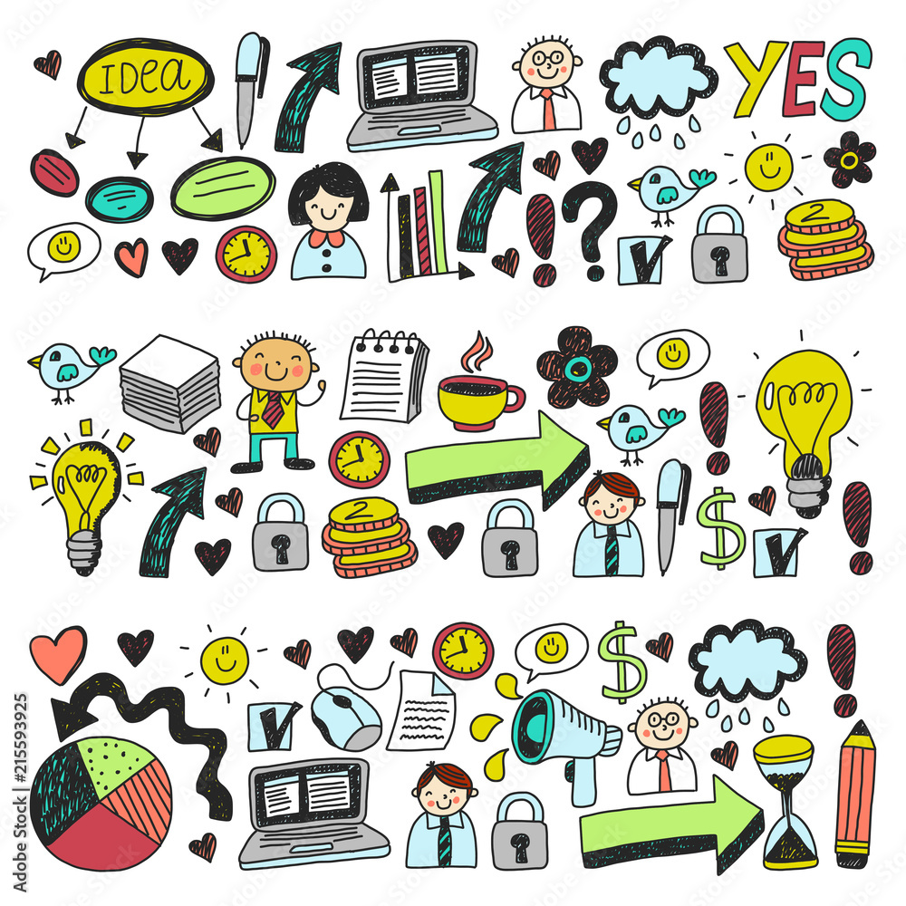 Business doodles. Social media icons. Vector background pattern.