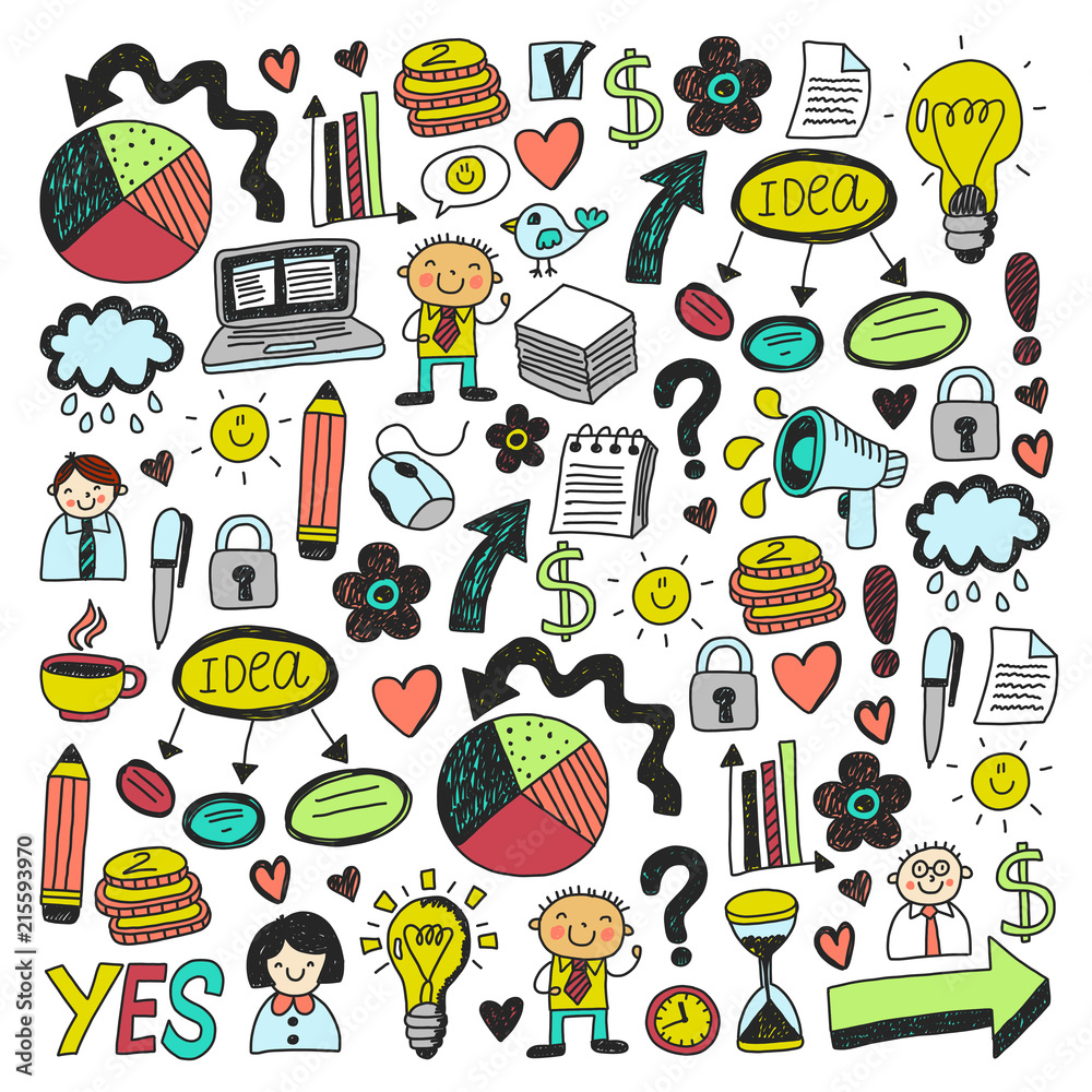 Business doodles. Social media icons. Vector background pattern.