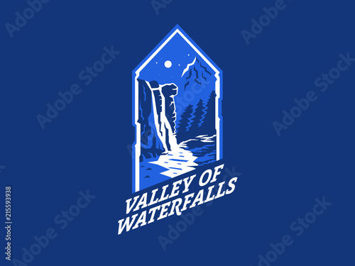 Waterfall. Night landscape, mountain. 