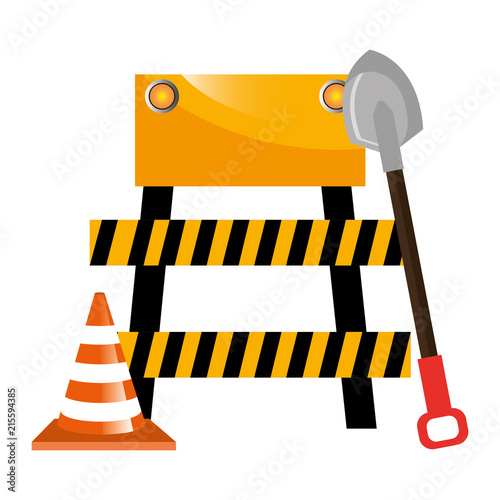 construction barricade with cone and shovel