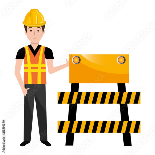 builder with construction barricade
