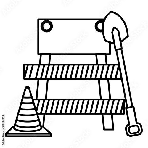 construction barricade with cone and shovel