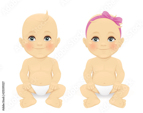 Baby boy and girl isolated vector illustration